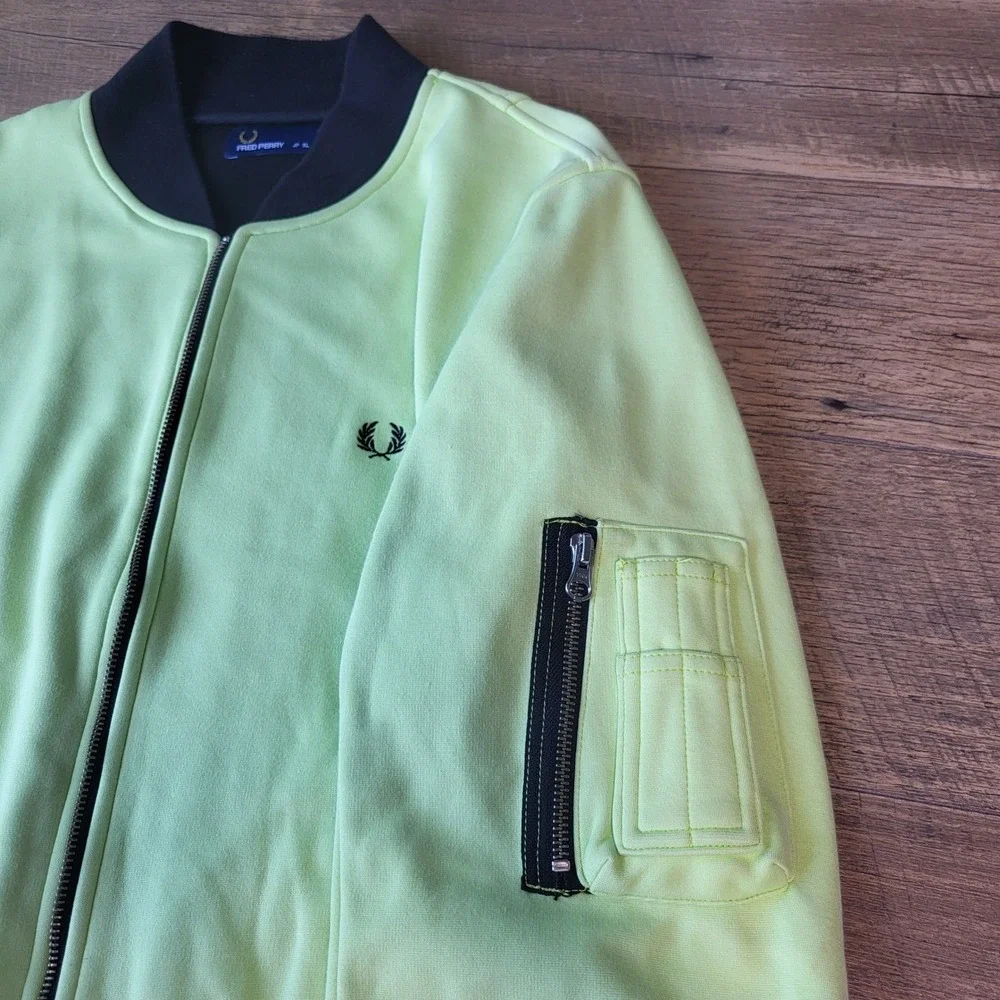 Fred Perry Mens Neon Lime Green Bomber Track Jacket Full Zip JP XL